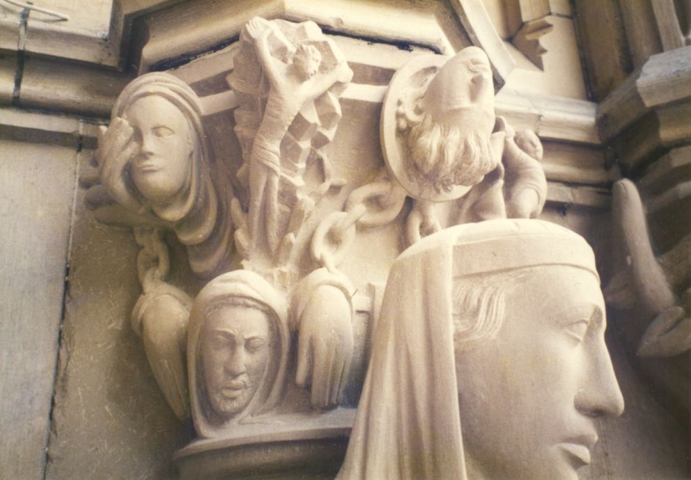 Carved limestone capital with foliate ornament for the Portal of Paradise.